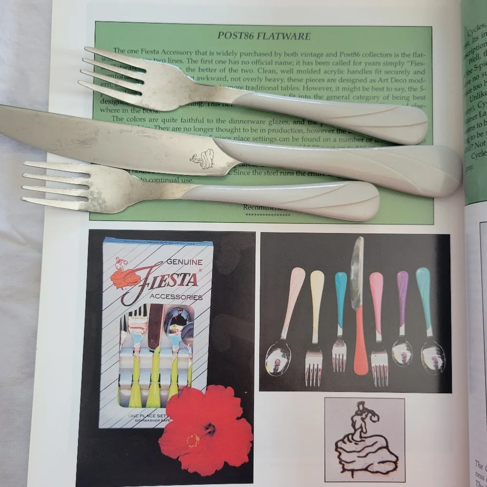 Fiesta Pearl Gray Flatware ~ Knife & 2 Small Forks ~ Retired Swirl ~ Post 86